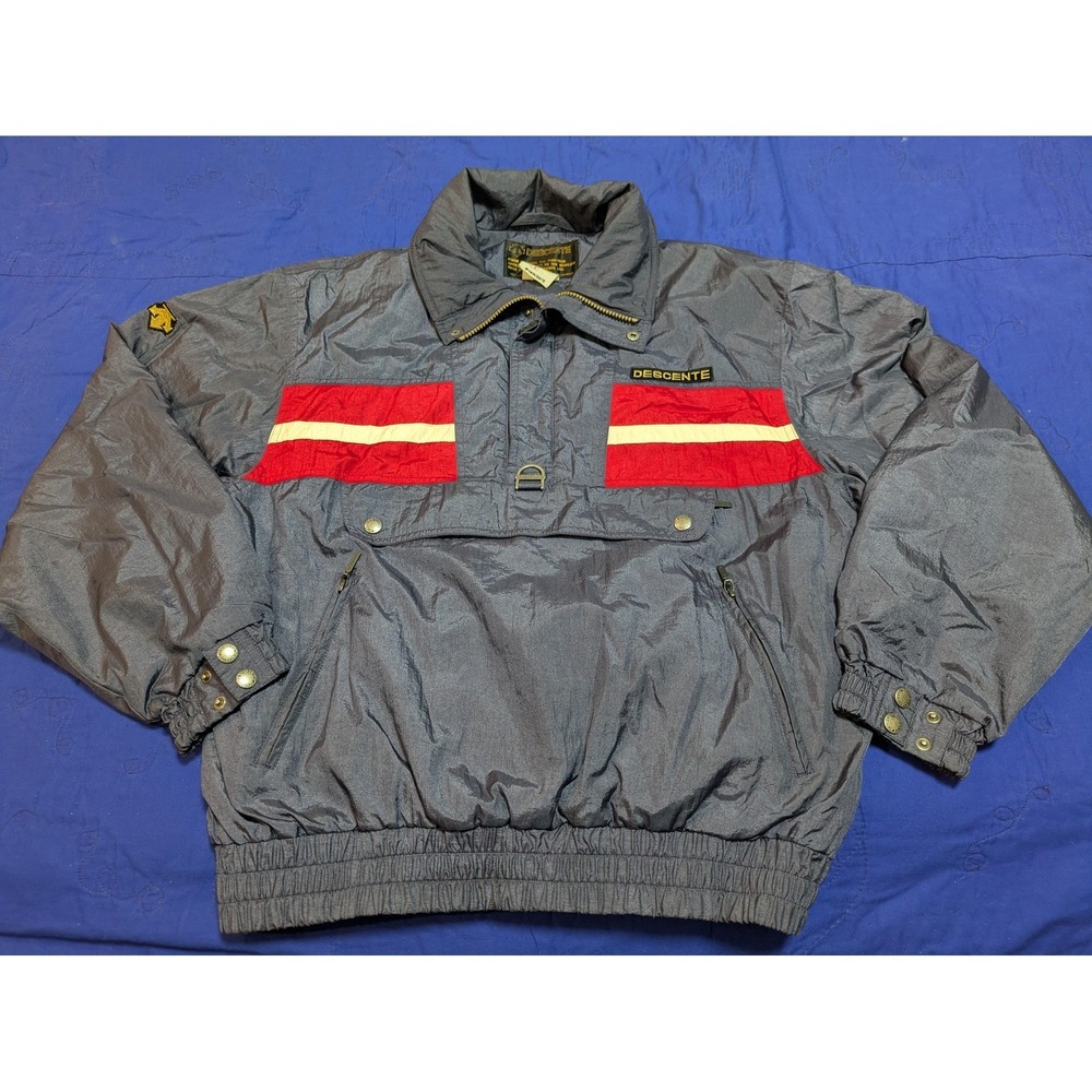 Vintage Descente Jacket Mens XL Gray Nylon Ski Puffer Pullover 80s